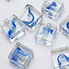 立方玻璃漩涡珠-蓝宝石和透明-玻璃珠-漩涡珠-立方珠