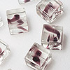立方体玻璃漩涡珠-紫色和透明-玻璃珠-漩涡珠-立方体珠